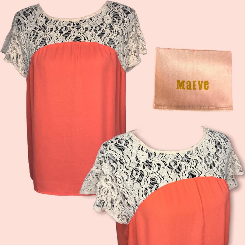 Anthropologie | Maeve Coral Top with Ivory Lace